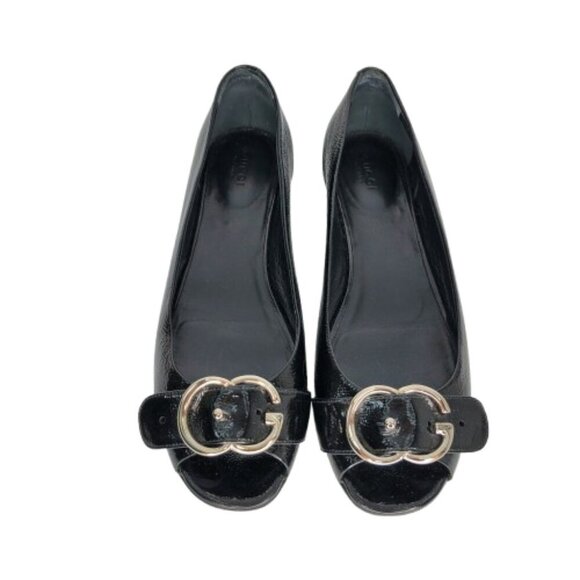 Gucci Salandia GG Logo Patent Leather Peep Toe Flats - Picture 2 of 9